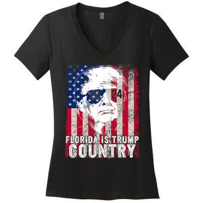 Trump 2024 Florida Trump Country American Flag Election Women's V-Neck T-Shirt