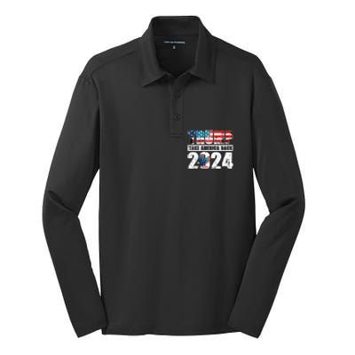 Trump 2024 Flag Take America Back 4th Of July Trump 2024 Silk Touch Performance Long Sleeve Polo