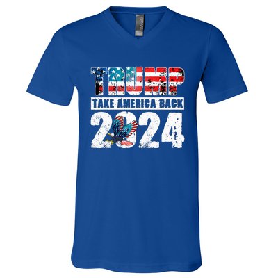 Trump 2024 Flag Take America Back 4th Of July Trump 2024 V-Neck T-Shirt