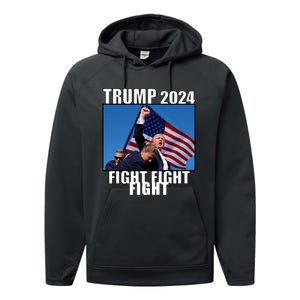 Trump 2024 Fight Fight Fight Assassination Attempt Fist Maga Performance Fleece Hoodie