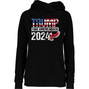 Trump 2024 Flag Take America Back 4th Of July Trump 2024 Womens Funnel Neck Pullover Hood