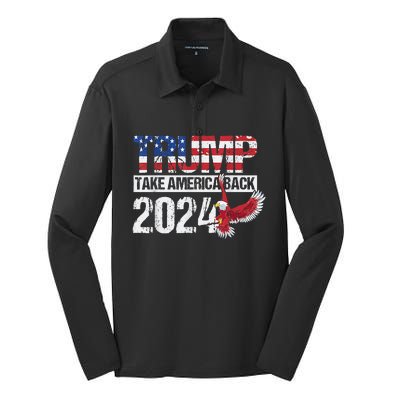 Trump 2024 Flag Take America Back 4th Of July Trump 2024 Silk Touch Performance Long Sleeve Polo