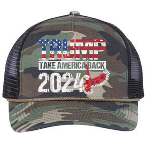 Trump 2024 Flag Take America Back 4th Of July Trump 2024 Retro Rope Trucker Hat Cap