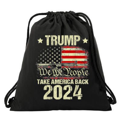 Trump 2024 Flag Take America Back 4th Of July Trump 2024 Drawstring Bag