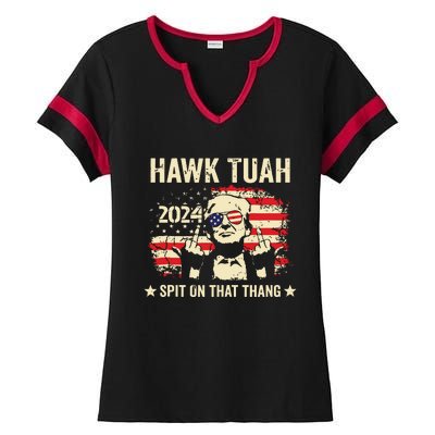 Trump 2024 Flag Funny Hawk Tush Middle Finger 24 Vote Trump Tank Top Ladies Halftime Notch Neck Tee