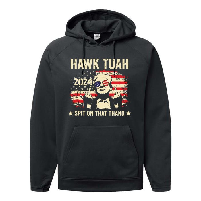 Trump 2024 Flag Funny Hawk Tush Middle Finger 24 Vote Trump Tank Top Performance Fleece Hoodie