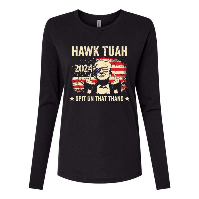 Trump 2024 Flag Funny Hawk Tush Middle Finger 24 Vote Trump Tank Top Womens Cotton Relaxed Long Sleeve T-Shirt