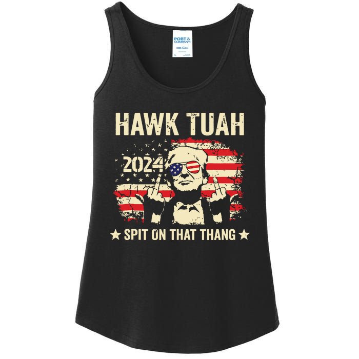 Trump 2024 Flag Funny Hawk Tush Middle Finger 24 Vote Trump Tank Top Ladies Essential Tank