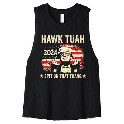 Trump 2024 Flag Funny Hawk Tush Middle Finger 24 Vote Trump Tank Top Women's Racerback Cropped Tank