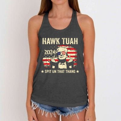 Trump 2024 Flag Funny Hawk Tush Middle Finger 24 Vote Trump Tank Top Women's Knotted Racerback Tank