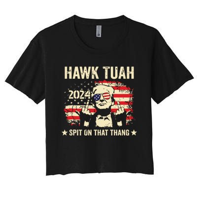 Trump 2024 Flag Funny Hawk Tush Middle Finger 24 Vote Trump Tank Top Women's Crop Top Tee