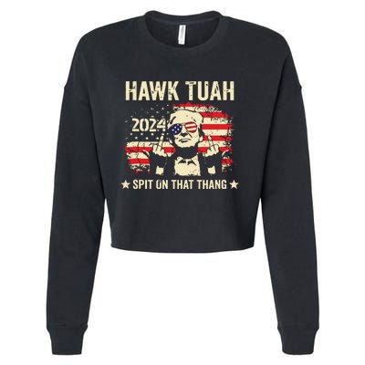 Trump 2024 Flag Funny Hawk Tush Middle Finger 24 Vote Trump Tank Top Cropped Pullover Crew