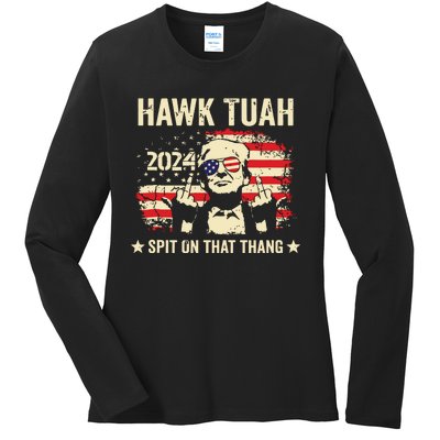 Trump 2024 Flag Funny Hawk Tush Middle Finger 24 Vote Trump Tank Top Ladies Long Sleeve Shirt