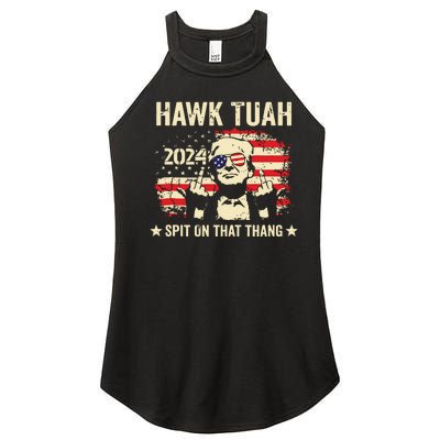 Trump 2024 Flag Funny Hawk Tush Middle Finger 24 Vote Trump Tank Top Women's Perfect Tri Rocker Tank