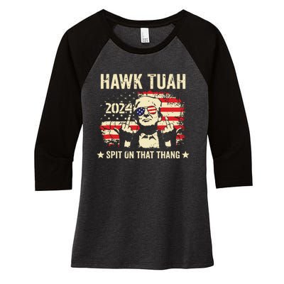 Trump 2024 Flag Funny Hawk Tush Middle Finger 24 Vote Trump Tank Top Women's Tri-Blend 3/4-Sleeve Raglan Shirt