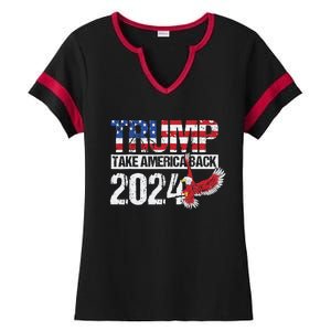 Trump 2024 Flag Take America Back 4th Of July Trump 2024 Ladies Halftime Notch Neck Tee