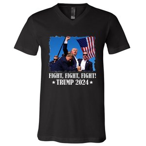 Trump 2024 Fight Fight Fight Trump 2024 Survives Rally V-Neck T-Shirt