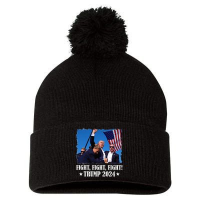 Trump 2024 Fight Fight Fight Trump 2024 Survives Rally Pom Pom 12in Knit Beanie