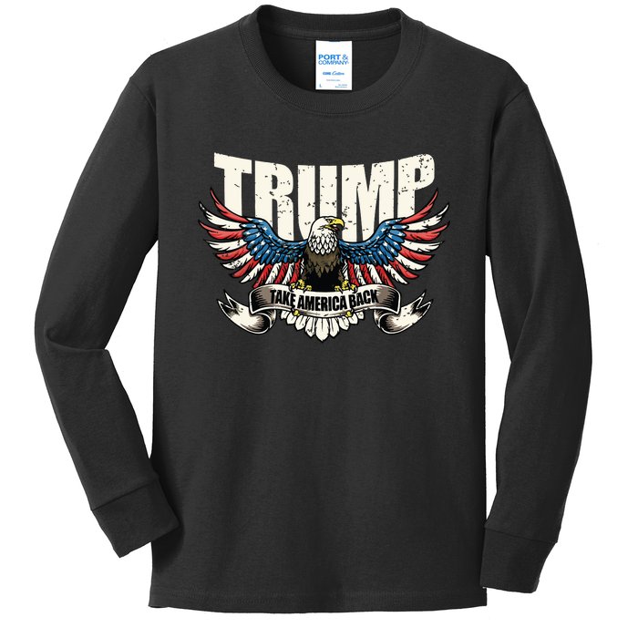 Trump 2024 Flag Take America Back Donald Trump Kids Long Sleeve Shirt