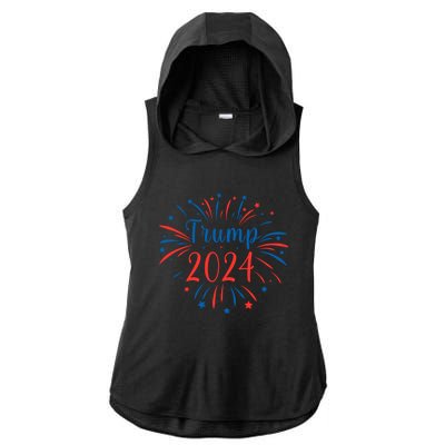 Trump 2024 Firework Support Election Meaningful Gift Ladies PosiCharge Tri-Blend Wicking Draft Hoodie Tank