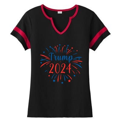 Trump 2024 Firework Support Election Meaningful Gift Ladies Halftime Notch Neck Tee