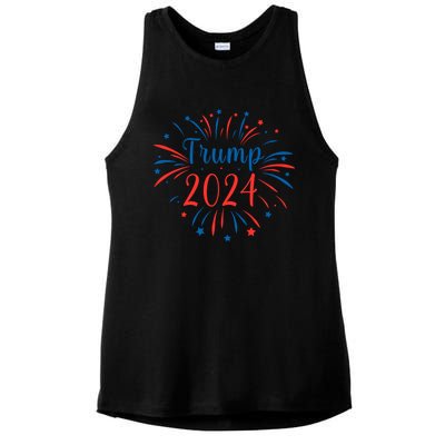 Trump 2024 Firework Support Election Meaningful Gift Ladies PosiCharge Tri-Blend Wicking Tank