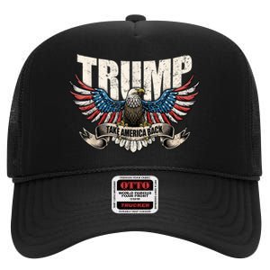 Trump 2024 Flag Take America Back Donald Trump 2024 Patriotic Donald Trump High Crown Mesh Back Trucker Hat