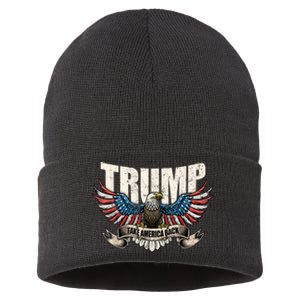 Trump 2024 Flag Take America Back Donald Trump 2024 Patriotic Donald Trump Sustainable Knit Beanie