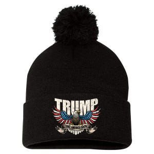 Trump 2024 Flag Take America Back Donald Trump 2024 Patriotic Donald Trump Pom Pom 12in Knit Beanie