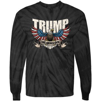 Trump 2024 Flag Take America Back Donald Trump 2024 Patriotic Donald Trump Tie-Dye Long Sleeve Shirt