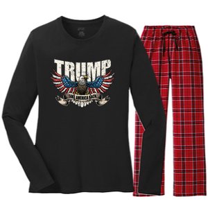 Trump 2024 Flag Take America Back Wo Donald Trump Women's Long Sleeve Flannel Pajama Set 