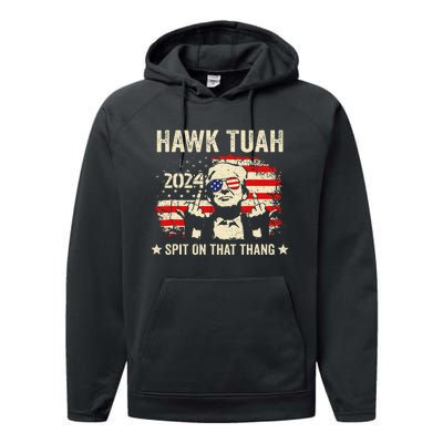 Trump 2024 Flag Funny Hawk Tush Middle Finger 24 Vote Trump Performance Fleece Hoodie