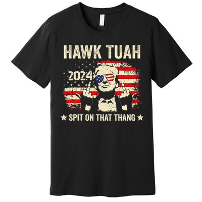 Trump 2024 Flag Funny Hawk Tush Middle Finger 24 Vote Trump Premium T-Shirt