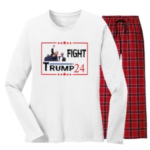 Trump 2024 Fight Trump For President Trump Fight I Will Fight Women's Long Sleeve Flannel Pajama Set 