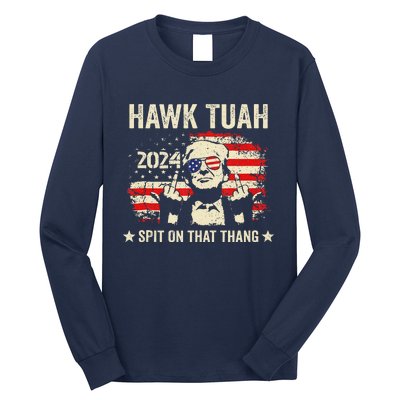 Trump 2024 Flag Funny Hawk Tush Middle Finger 24 Vote Trump Long Sleeve Shirt