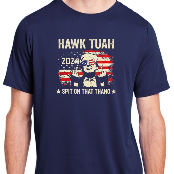 Trump 2024 Flag Funny Hawk Tush Middle Finger 24 Vote Trump Adult ChromaSoft Performance T-Shirt