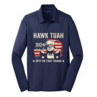 Trump 2024 Flag Funny Hawk Tush Middle Finger 24 Vote Trump Silk Touch Performance Long Sleeve Polo