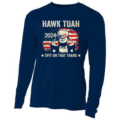 Trump 2024 Flag Funny Hawk Tush Middle Finger 24 Vote Trump Cooling Performance Long Sleeve Crew