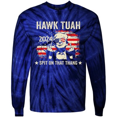 Trump 2024 Flag Funny Hawk Tush Middle Finger 24 Vote Trump Tie-Dye Long Sleeve Shirt