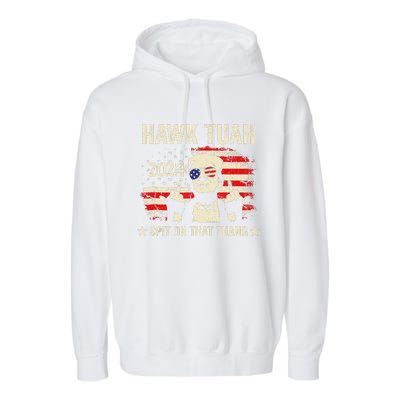 Trump 2024 Flag Funny Hawk Tush Middle Finger 24 Vote Trump Garment-Dyed Fleece Hoodie