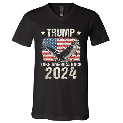 Trump 2024 flag take America back Trump 2024 V-Neck T-Shirt