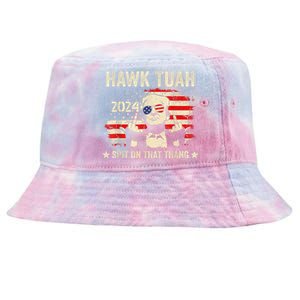 Trump 2024 Flag Funny Hawk Tush Middle Finger 24 Vote Trump Tie-Dyed Bucket Hat