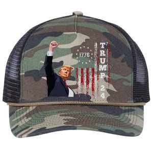 Trump 2024 Fight Shot Shooting Nothing Can Stop Trump Retro Rope Trucker Hat Cap