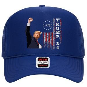 Trump 2024 Fight Shot Shooting Nothing Can Stop Trump High Crown Mesh Back Trucker Hat