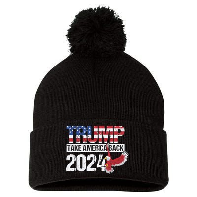 Trump 2024 Flag Take America Back Trump 2024 Pom Pom 12in Knit Beanie