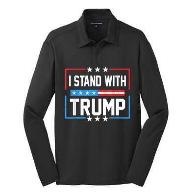 Trump 2024 For President I Stand With Trump Vintage Us Flag Silk Touch Performance Long Sleeve Polo