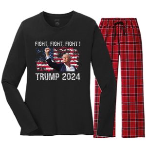 Trump 2024 Fight President Election Bold Design Women's Long Sleeve Flannel Pajama Set 