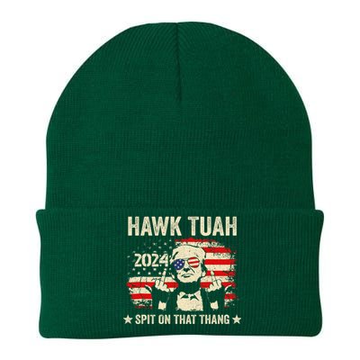 Trump 2024 Flag Funny Hawk Tush Middle Finger 24 Vote Trump Knit Cap Winter Beanie