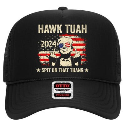 Trump 2024 Flag Funny Hawk Tush Middle Finger 24 Vote Trump High Crown Mesh Back Trucker Hat