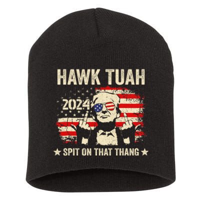 Trump 2024 Flag Funny Hawk Tush Middle Finger 24 Vote Trump Short Acrylic Beanie